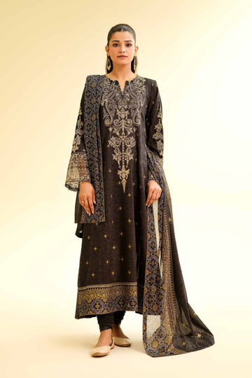 Nishat Linen 3 Piece - Gold Printed Embroidered Suit - 42501423 Online Shopping